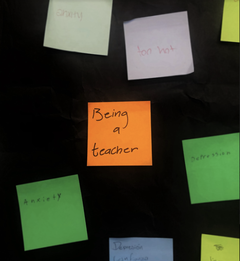 As part of mental health week, the student council hung a poster in the rotunda where students and teachers can add anonymous post-it notes detailing what they struggle with.