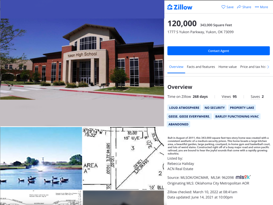 Yukon High School listed on Zillow after bankruptcy from lack of funding. 