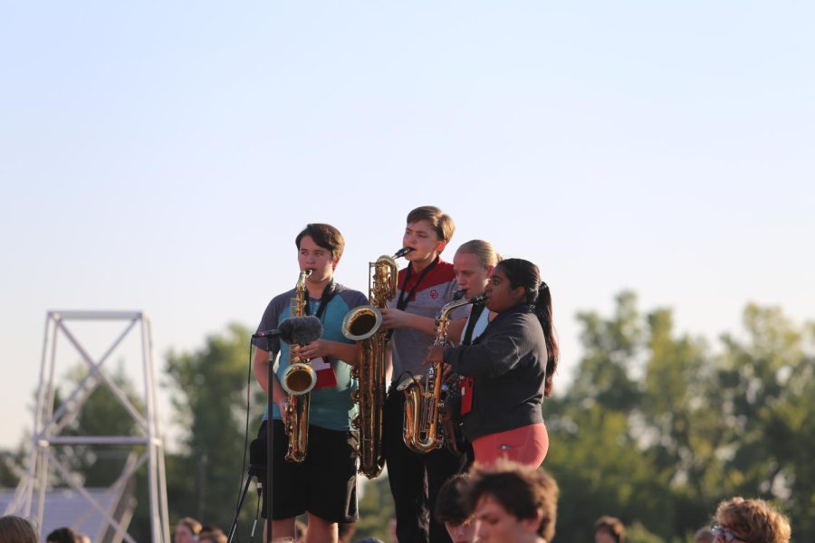 Having to memorize the music and relying on the drum majors, Colin Johnson, Hayes Dillon, Kamryn Pender and Shelby Shaji watch carefully waiting for their time to step off the podium. Before they march off they play with grace and play better every day.