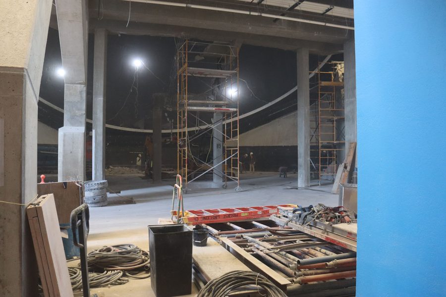 The first-floor view from a viewing window into the construction of Loves Planetarium. Construction started in December and is slated to be done in the fall of 2024.